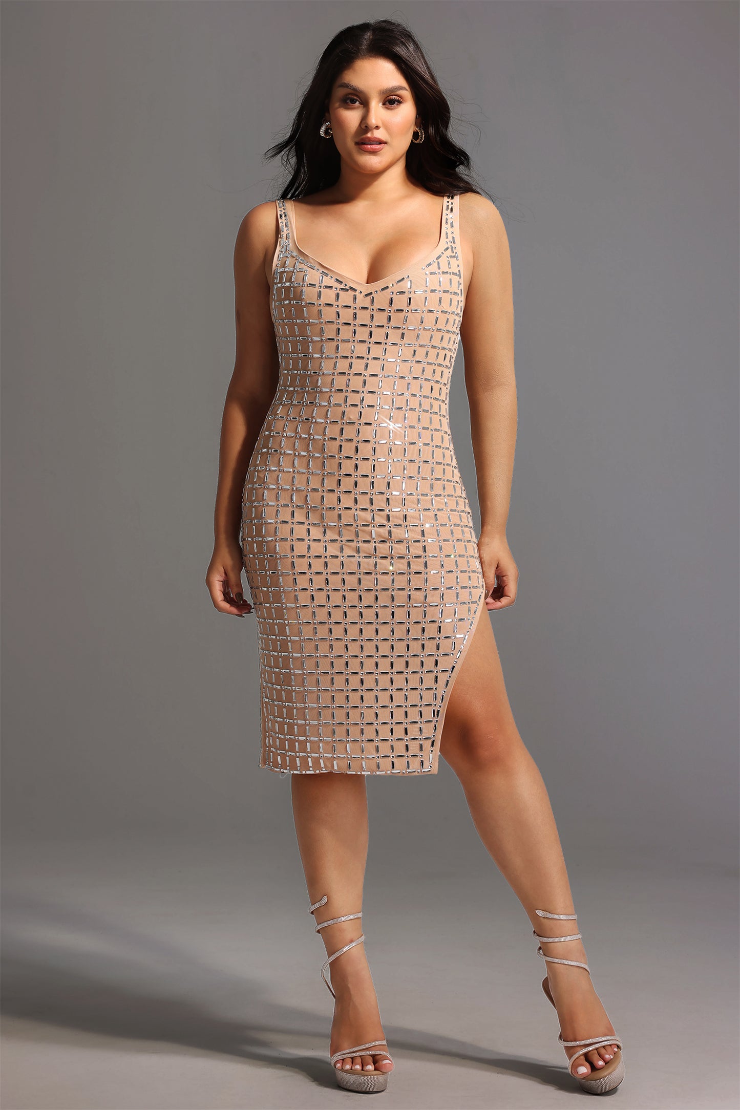 Midi Dress Riza sem Mangas com Strass