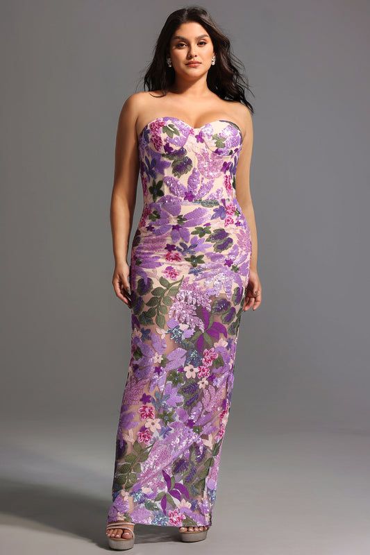 Eugenia Dress Flores Paetês Sem Alças Mesh