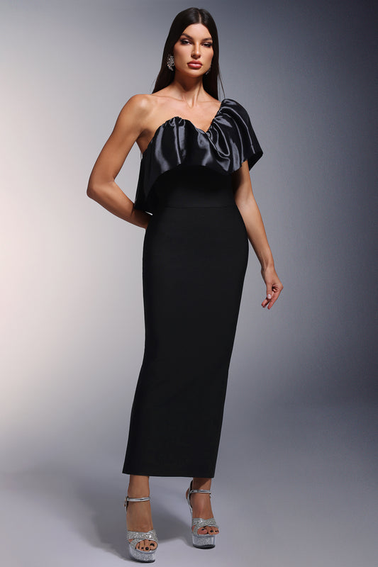 Vestido Maxi Namia com Assimetria e Babado