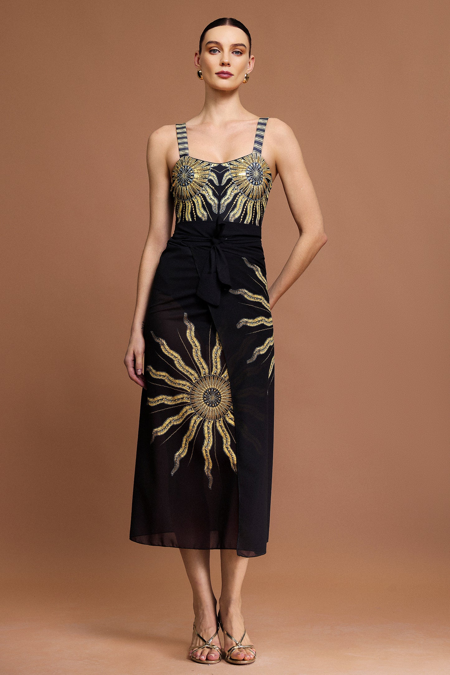 Conjunto Two-Piece Novah com Paetê e Estampa Solar