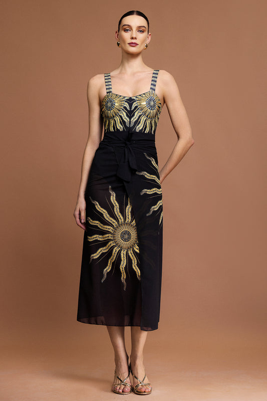 Conjunto Two-Piece Novah com Paetê e Estampa Solar
