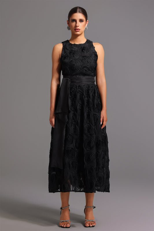 Vestido Midi Runa Gola Redonda com Flores