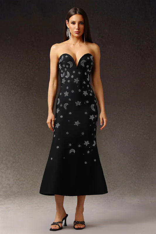 Vestido Maxi Niavia sem Mangas com Decote V e Cauda Sereia