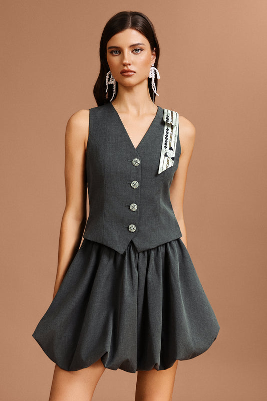 Vestido Mini Labiny com Decote em V e Estampa Floral