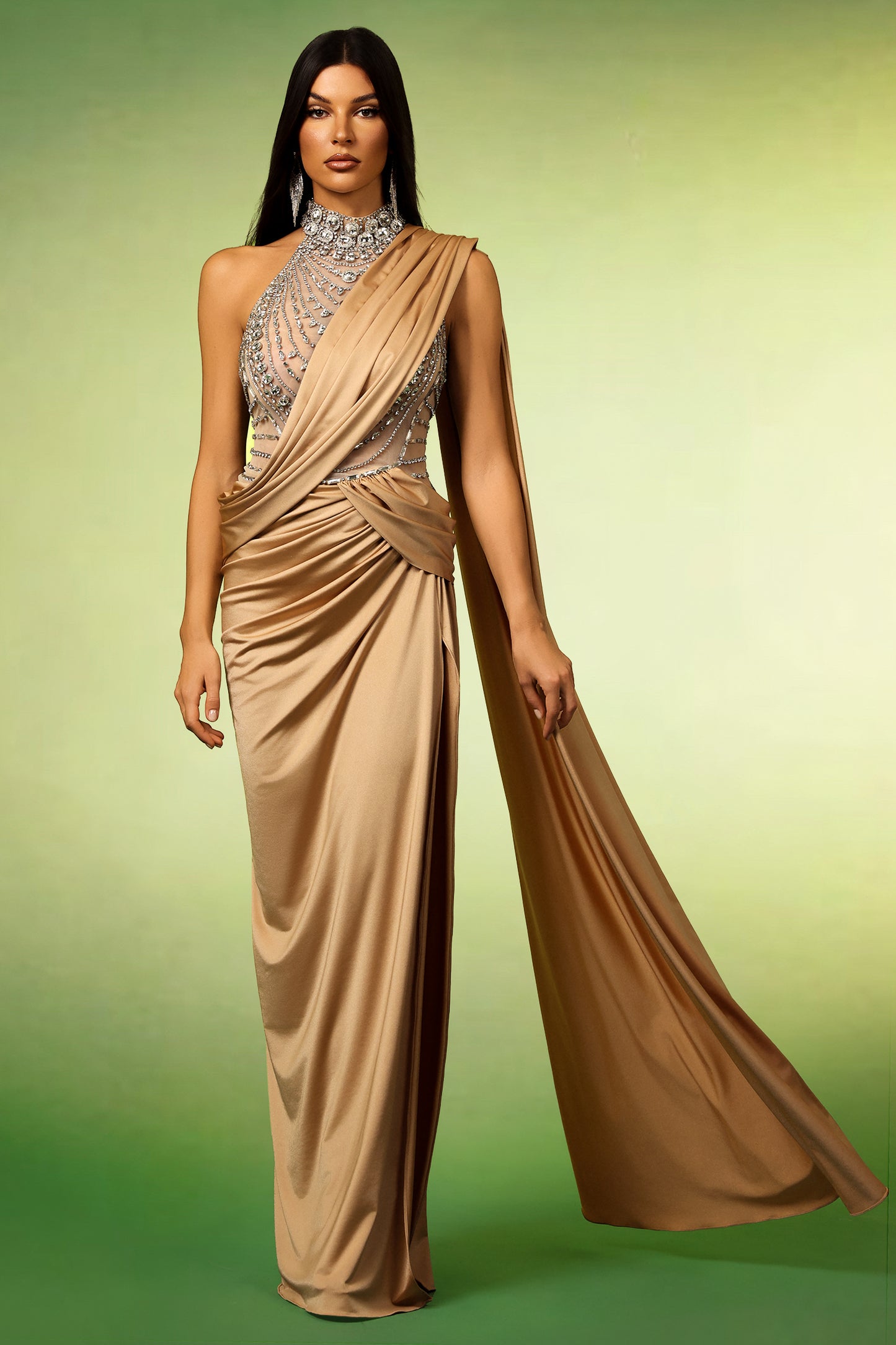 Maxi Dress Odely Halter com Textura Diamante