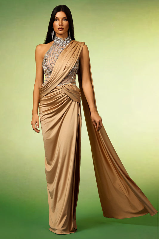 Maxi Dress Odely Halter com Textura Diamante