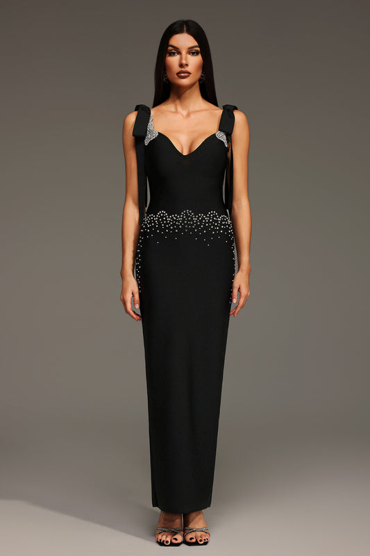 Vestido Maxi Zohara Sem Mangas com Decote V e Laço