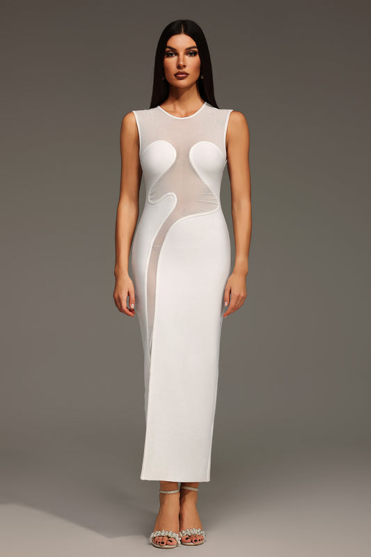 Vestido Maxi Quinn Sem Mangas em Tule com Estrutura