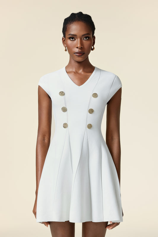 Vestido Mini Zuelia Gola V Mangas Curtas