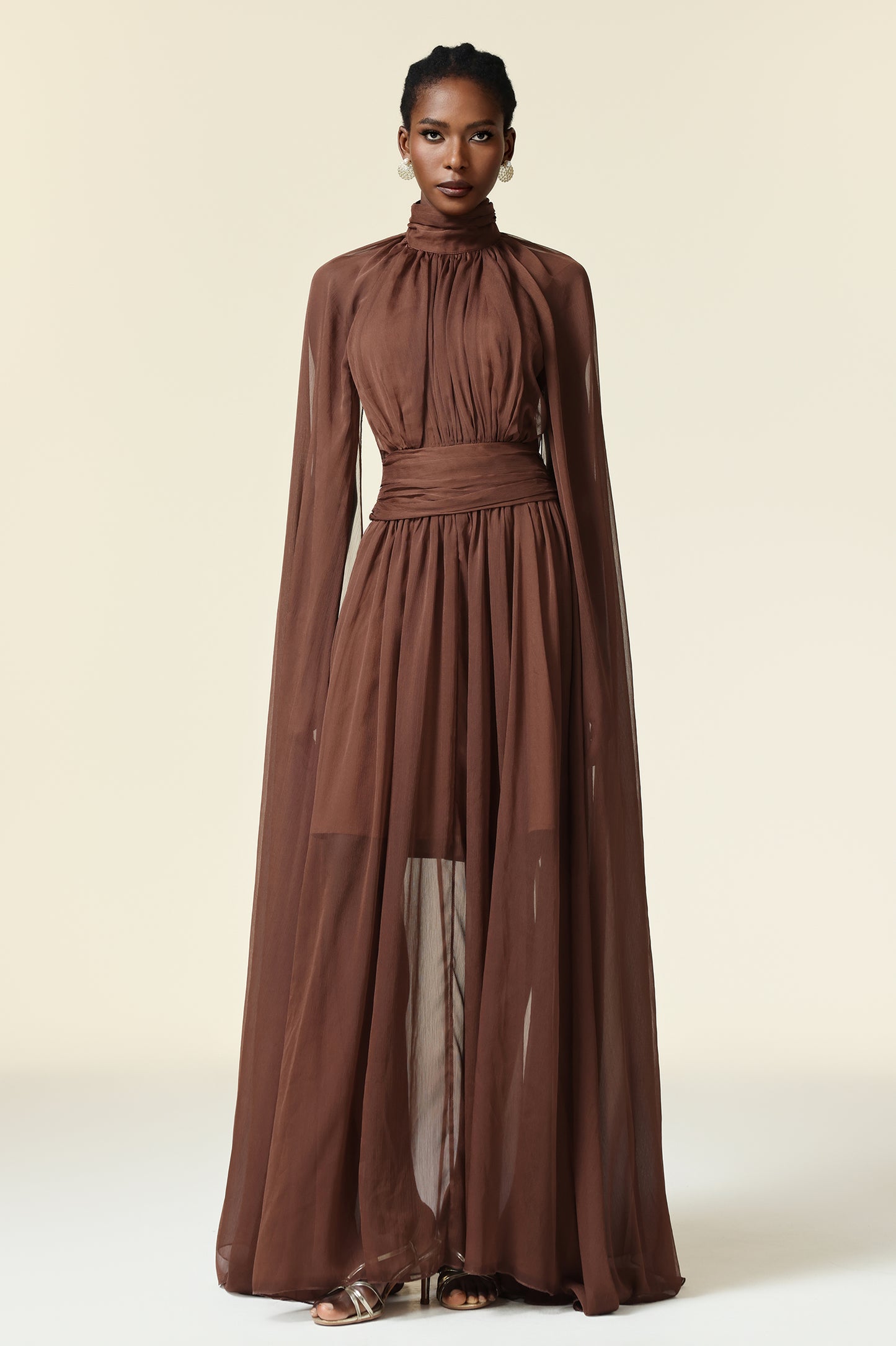 Vestido Maxi Rereny com Pregas em Forma de Borboleta