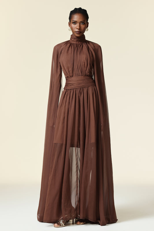 Vestido Maxi Rereny com Pregas em Forma de Borboleta