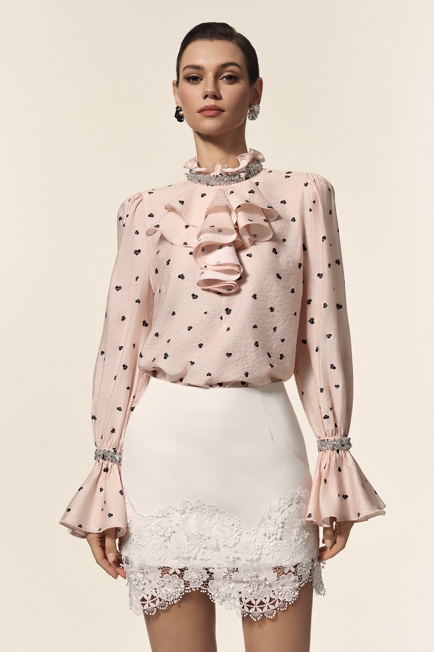 Co-ord Set Krome Folds com Paetês e Renda com Padronagem Pontilhada