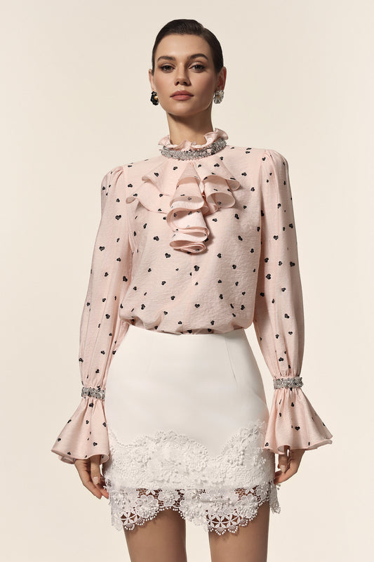 Co-ord Set Krome Folds com Paetês e Renda com Padronagem Pontilhada