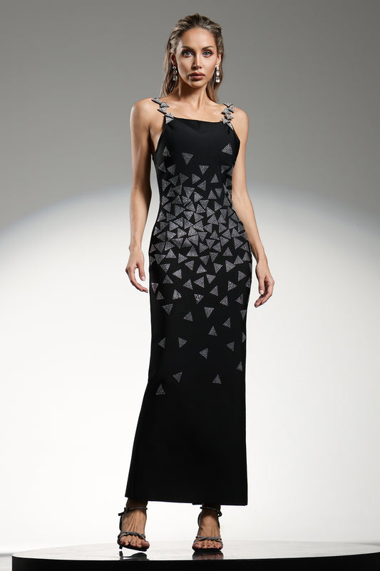 Vestido Maxi Zaniah Bandage sem Mangas com Detalhe Diamante Triangular