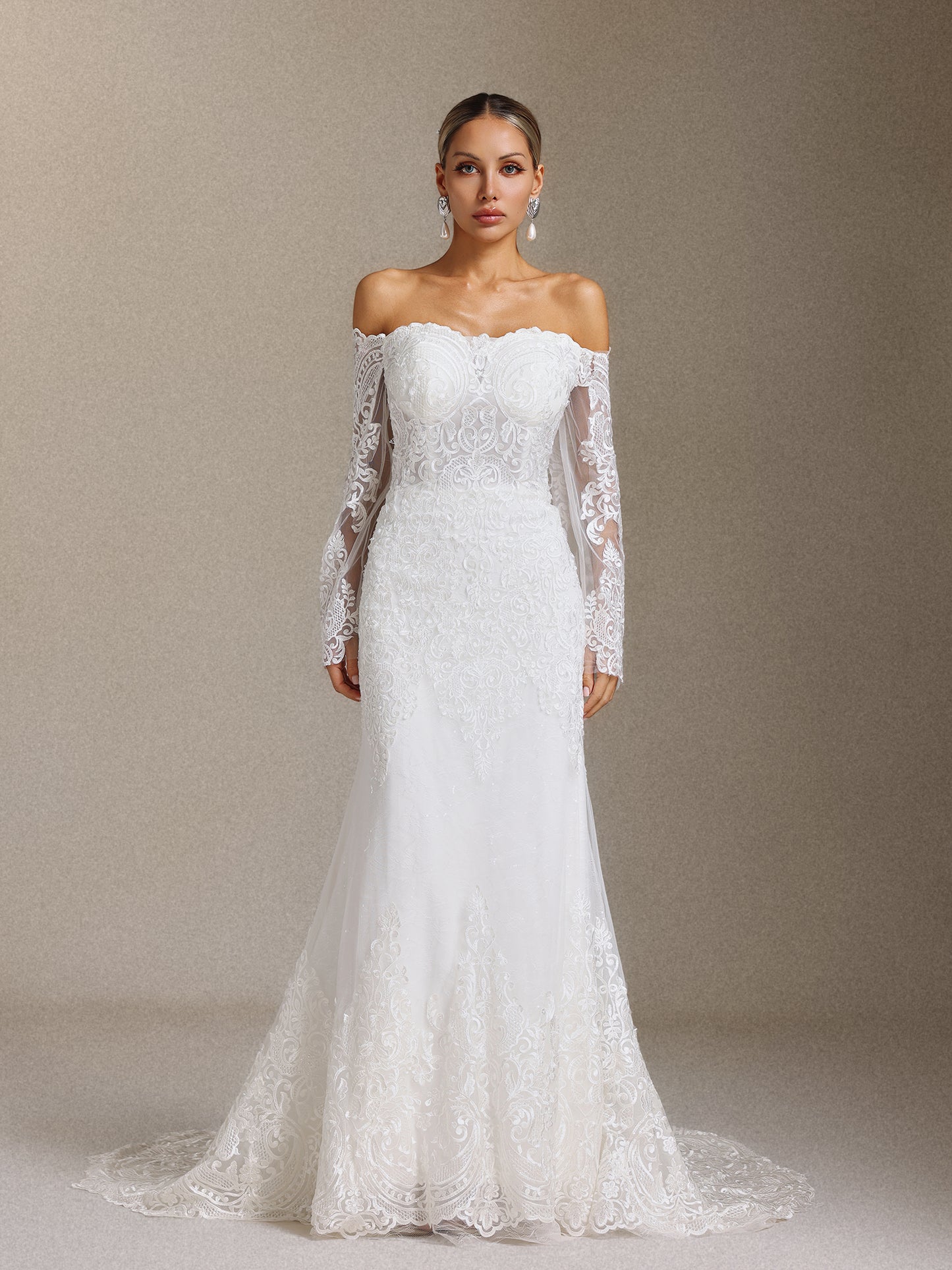 Vestido de Noiva Lanla com Renda e Ombro a Ombro