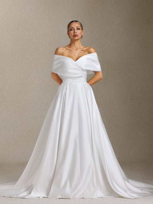 Vestido de Noiva Maxi Qerly em Cetim com Ombro a Ombro