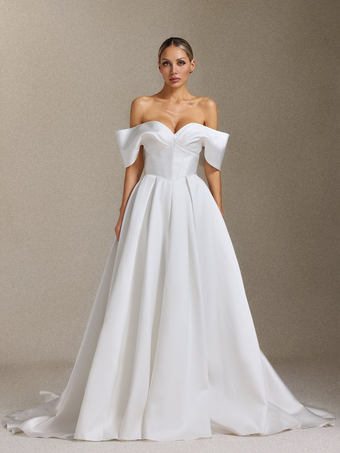 Vestido de Noiva Molia Ombro a Ombro Plissado com Cauda