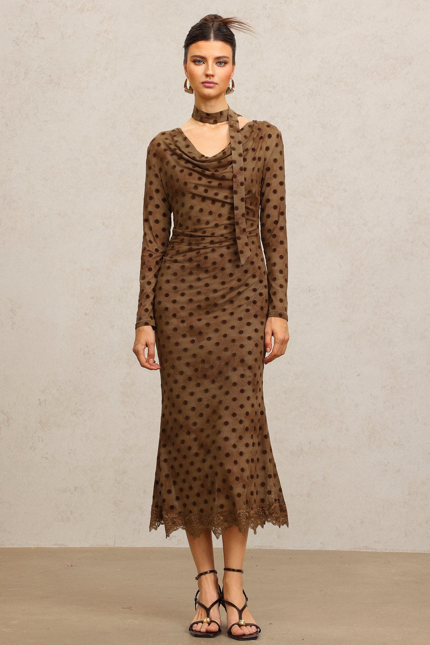 Vestido Midi Wilisa Mangas Longas com Fitas Fluidas