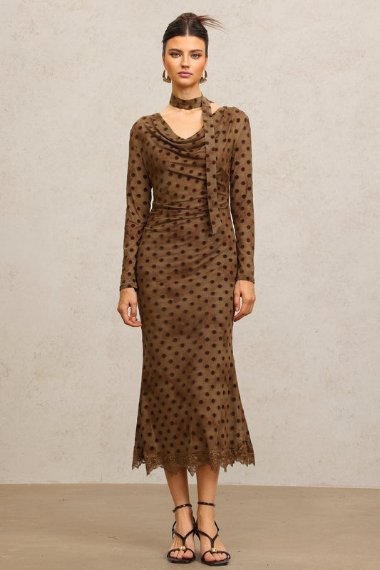 Vestido Midi Wilisa Mangas Longas com Fitas Fluidas