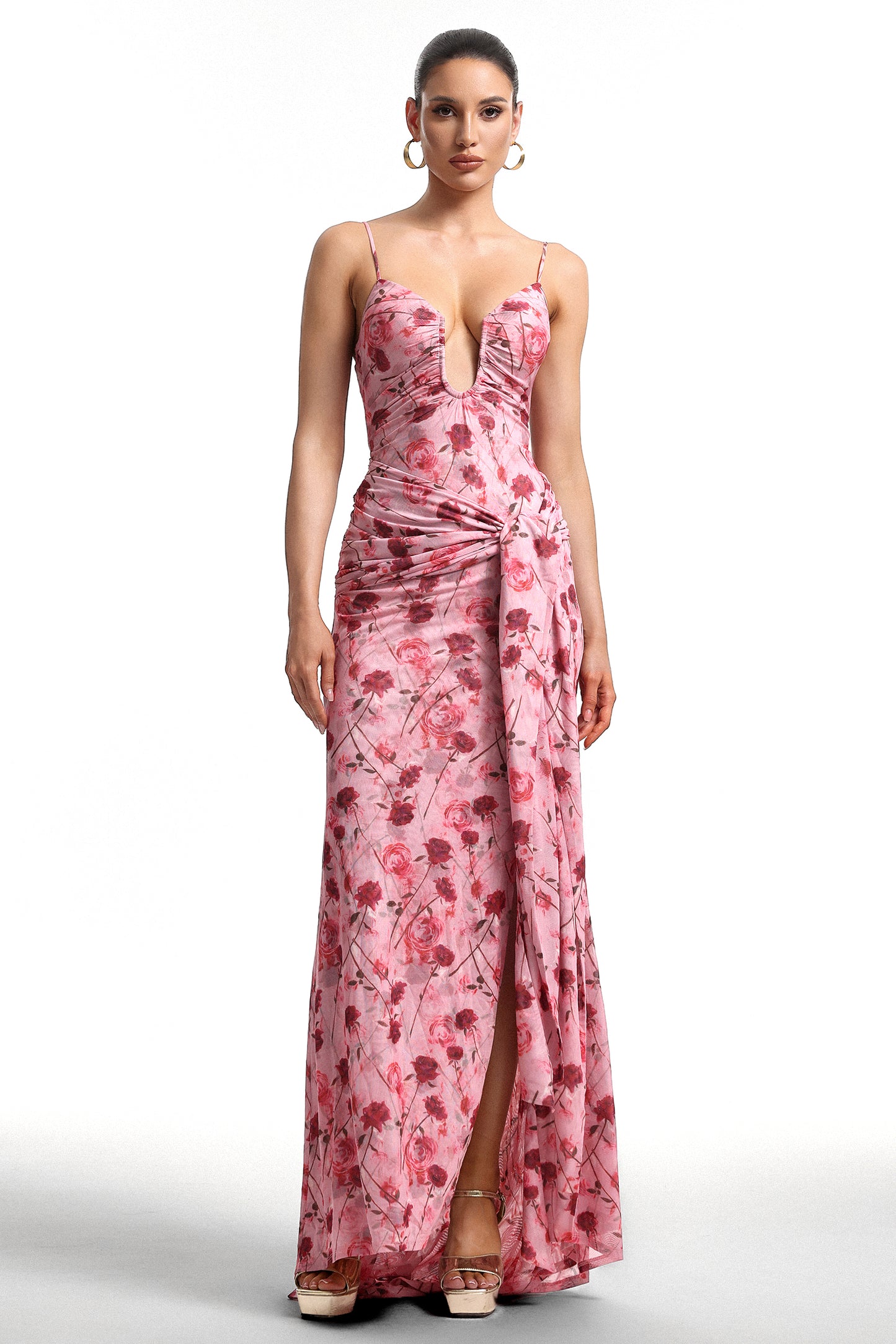 Vestido Longo Moto com Estampa Floral e Alça Fina