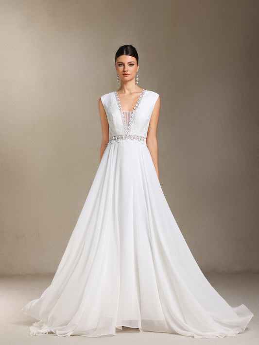 Vestido de Noiva Soraya com Renda, Chiffon e Costas Nuas