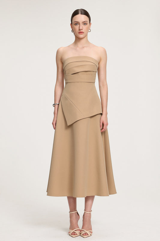 Vestido Midi Assimétrico em Crepe com Drapeado