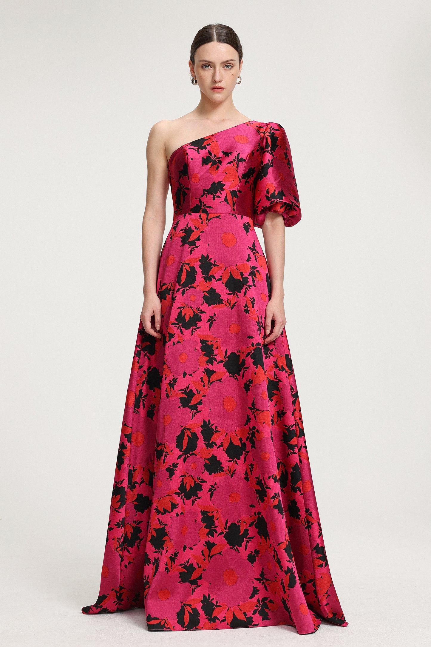 Vestido Maxi Um Ombro com Estampa Floral