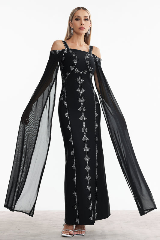 Vestido Maxi Dizzt com Aplicações de Cristais