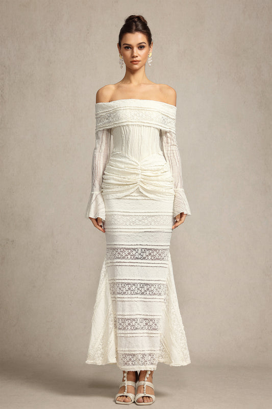 Vestido Maxi Falae com Pregas e Mangas Longas