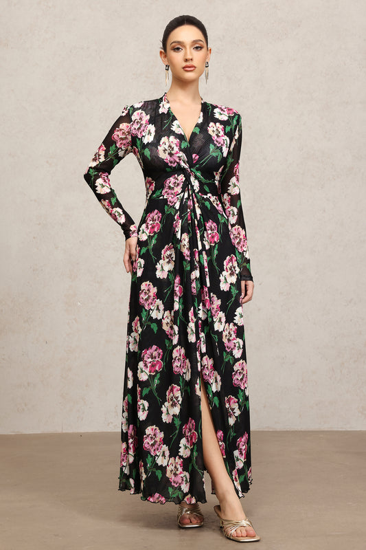 Vestido Maxi Melia com Fenda e Estampa Floral