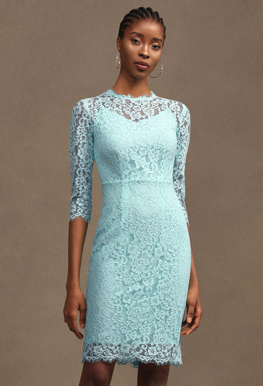 Vestido Midi Kezia Renda Floral Gola Redonda Manga Longa