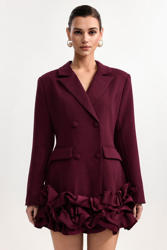 Vestido Mini Leonie em Tecido Vermelho com Manga Longa