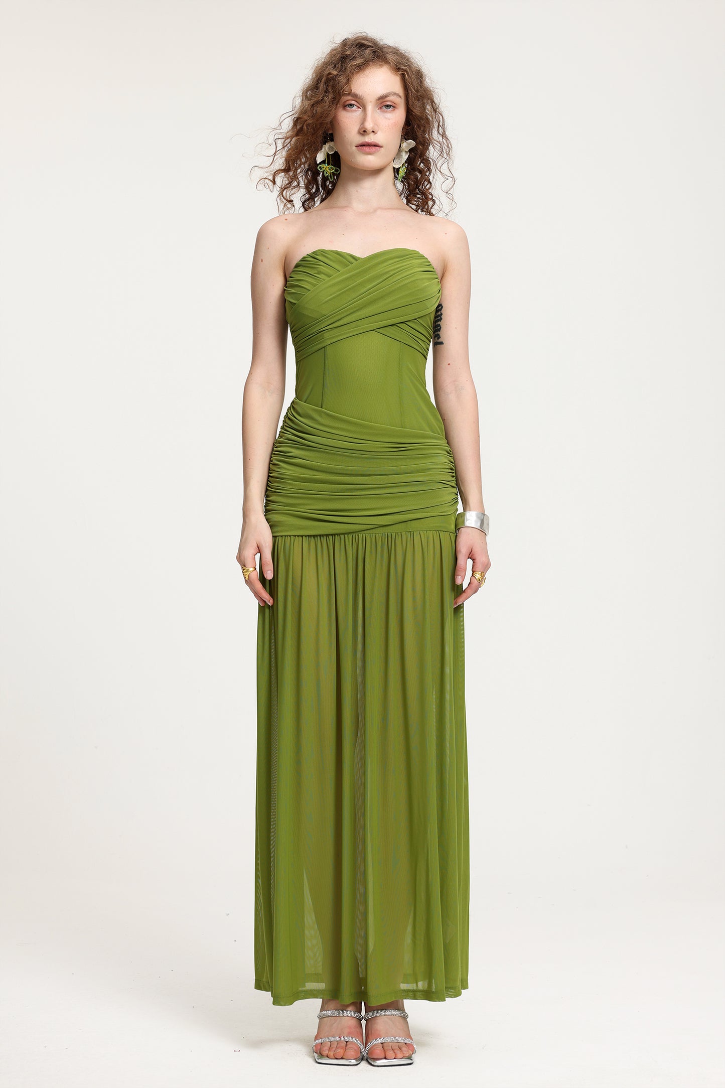 Vestido Maxi em Mesh - Tomara que Caia com Drapeado