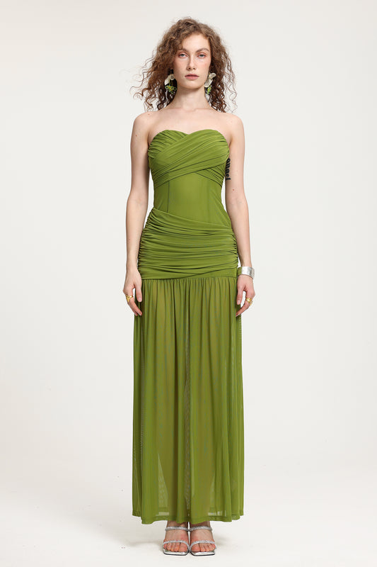 Vestido Maxi em Mesh - Tomara que Caia com Drapeado