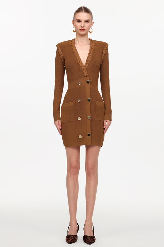 Vestido Mini Ulasa Decote em V com Cintura Franzida