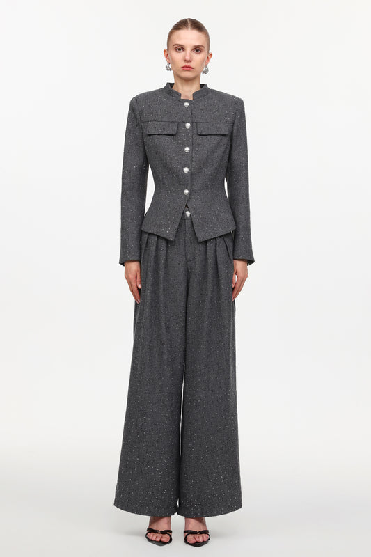 Conjunto Two-Piece Jye com Blazer Tailored e Calça em Tule com Cristais