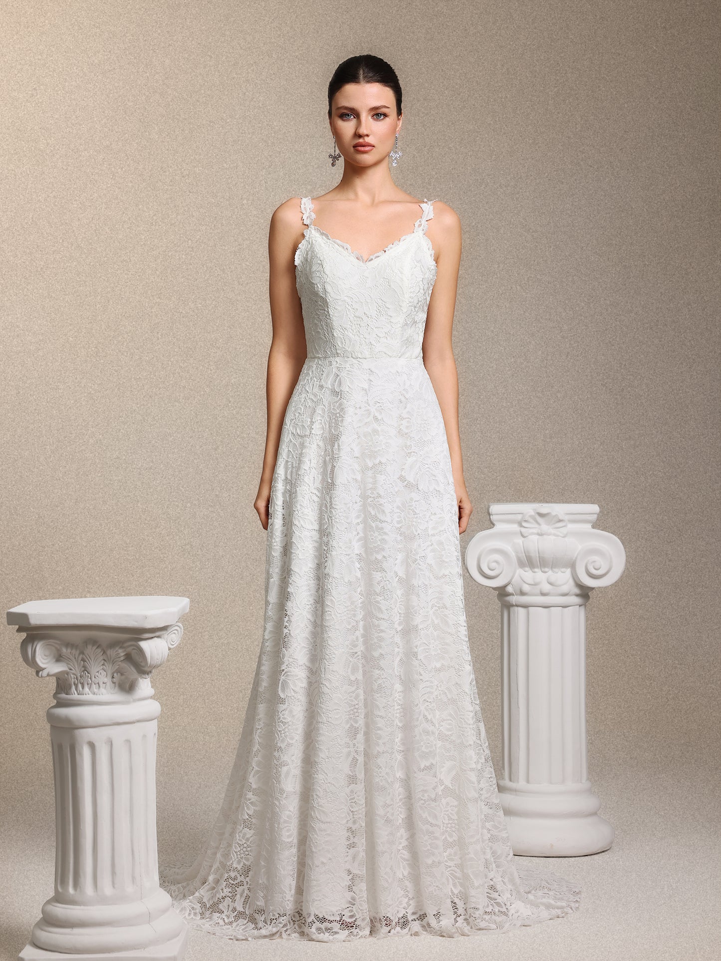 Vestido Maxi Tatum Decote V em Renda Branca