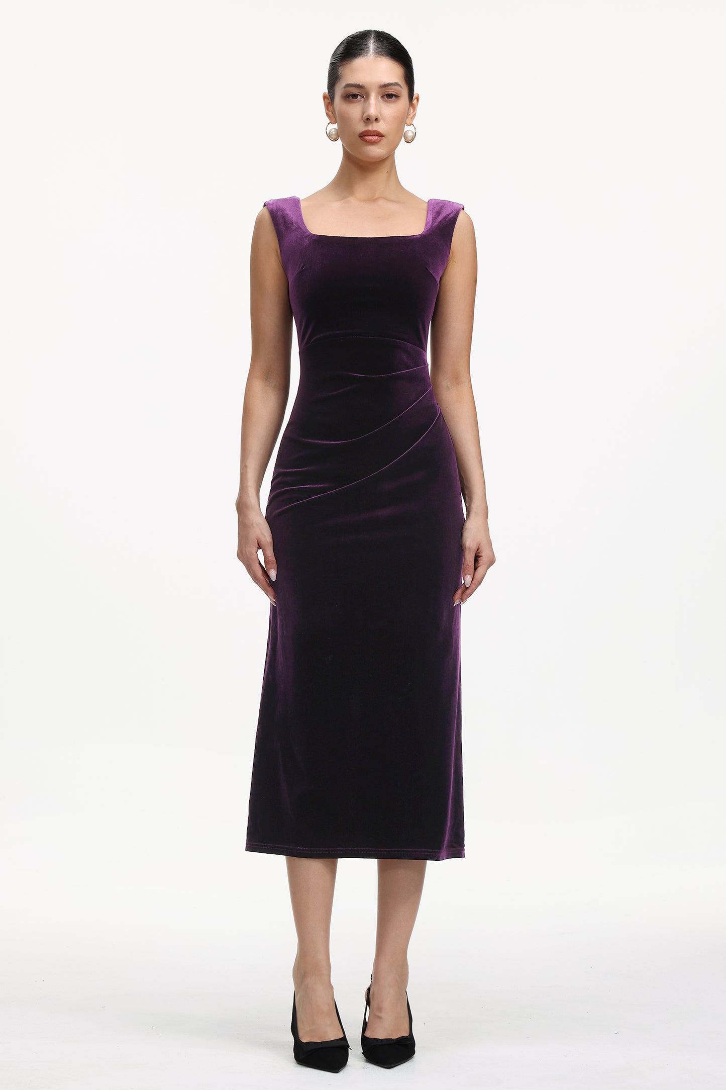 Vestido Maxi Lilac com Pregas em Veludo