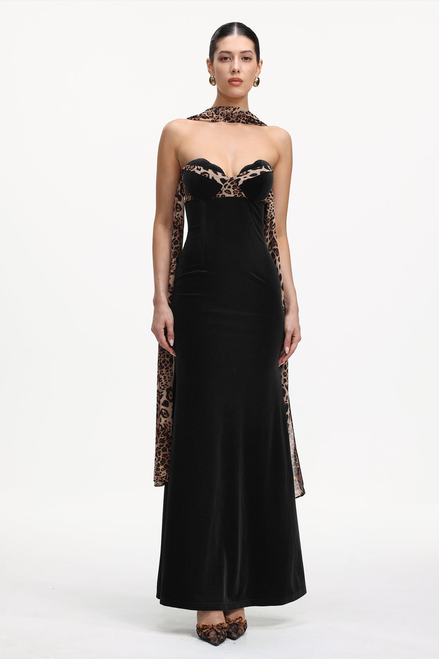 Vestido Kijin em Veludo com Estampa Leopardo