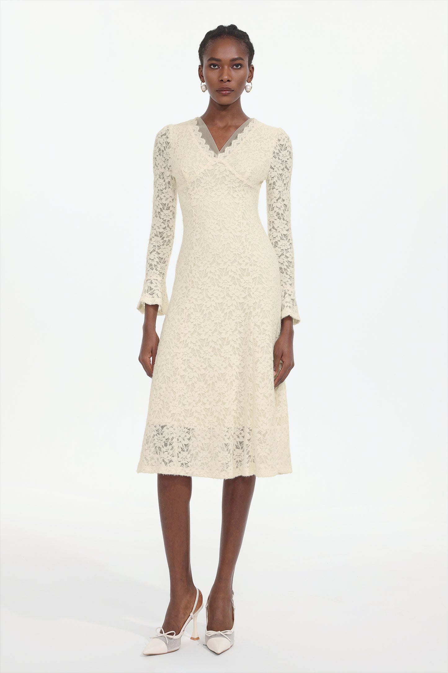 Vestido Midi Ganaba com Renda Floral
