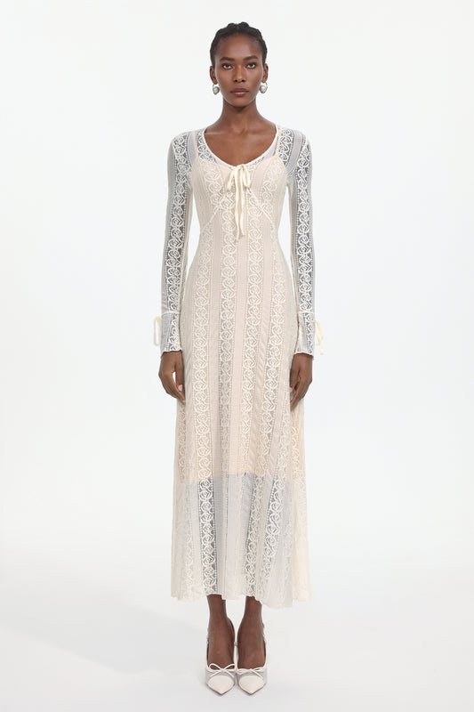 Vestido Maxi Katya Romântico com Renda e Laço — Branco