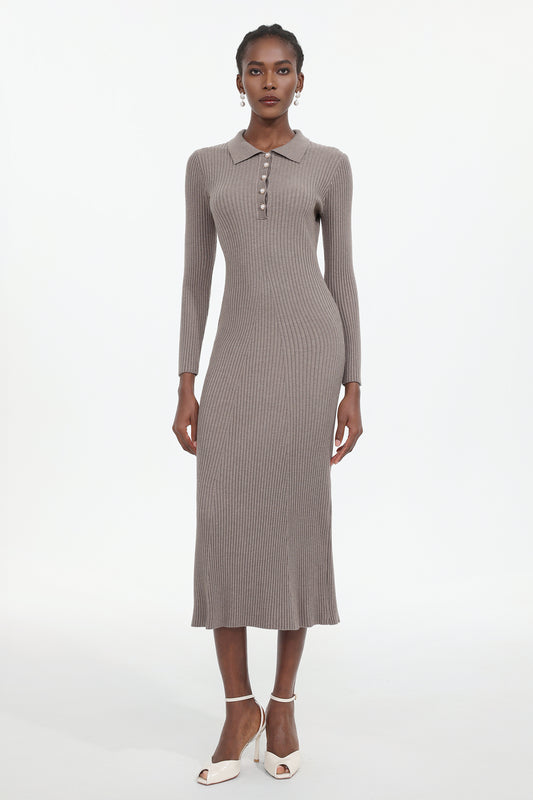 Vestido Dinah Elegant: Maxi em Tricô com Manga Longa