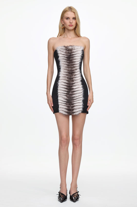 Vestido Mini Dido com Painel de Pelo Ecológico