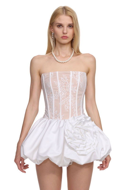 Vestido Mini Lzada com Corpete em Renda Floral
