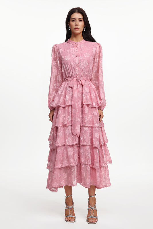 Vestido Nani: Maxi em Tecido Floral com Manga Longa