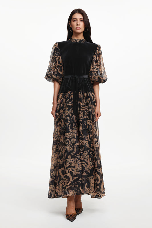 Vestido Secyij Resort com Manga Bufante Estampado
