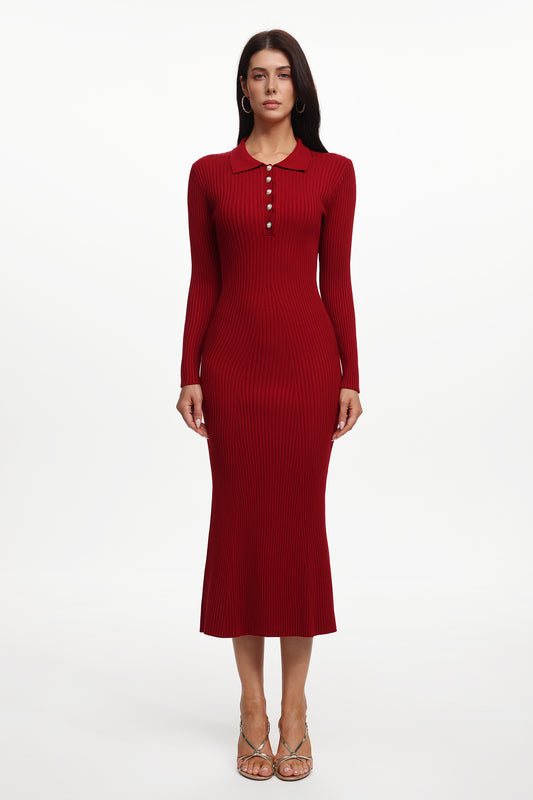 Vestido Maxi Morwenna em Tricô com Pérolas