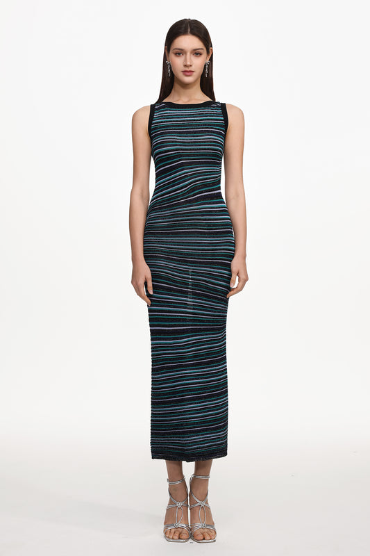 Vestido Maxi Nirina em Tricô com Listras