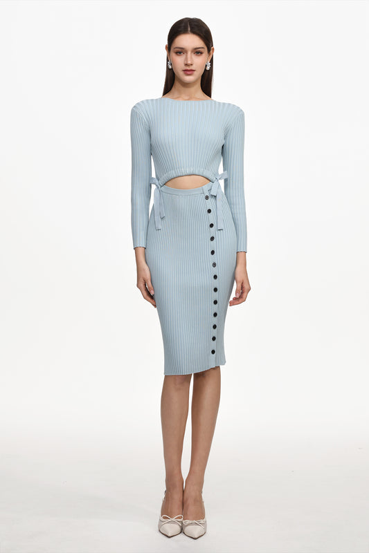 Vestido Midi Viomo em Tricô com Botões