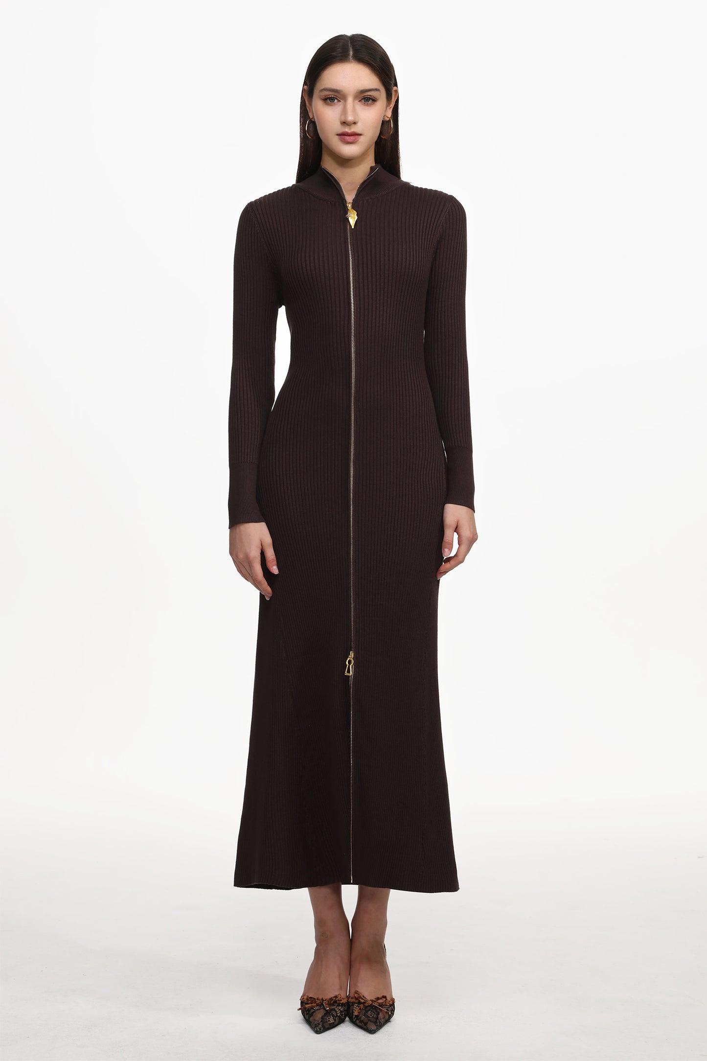 Vestido Evvie: Maxi Bodycon com Zíper Frontal